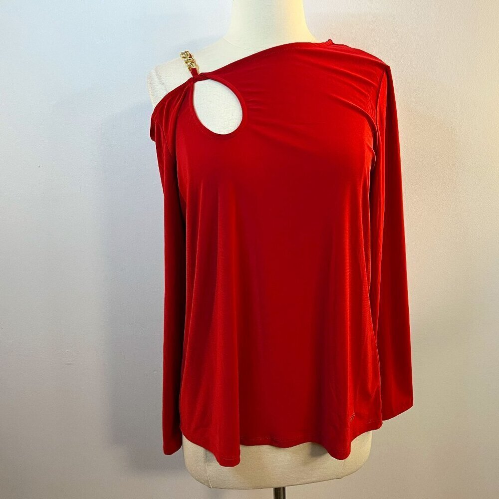 Nine West Women's Bordeaux Red Keyhole Stretch Knit Top - Size Medium - NWT $69